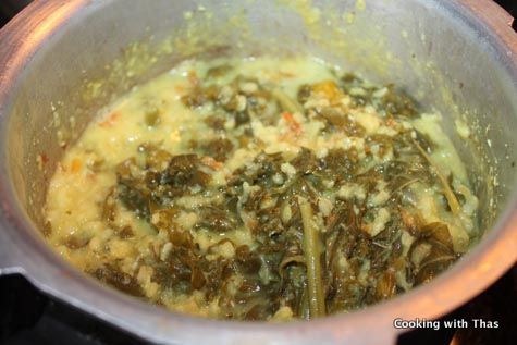 making mung bean kale curry