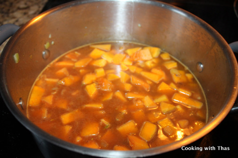 cooking-squash lentil soup