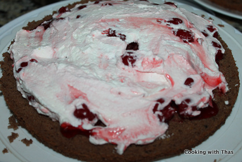 genoise cake filled with cherry and whipped cream