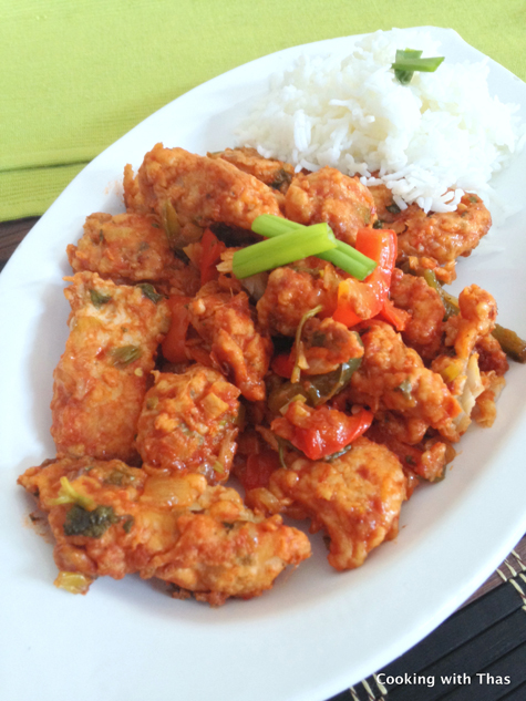 fish fritters-in tomato sauce
