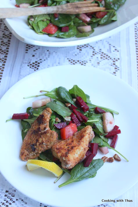 pan fried chicken and salad