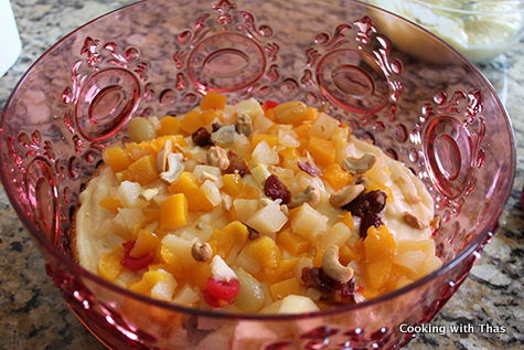 topped with fruits and nuts