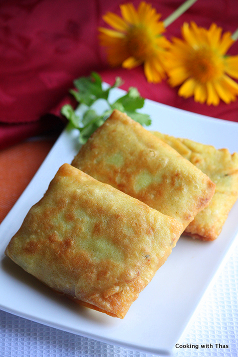 fried coconut crepe with chicken filling
