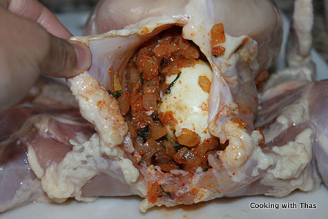 eggs stuffed into chicken cavity