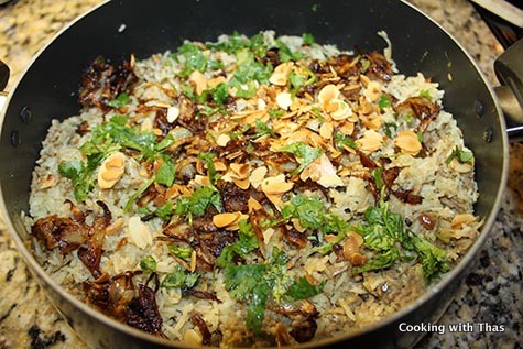 ground beef biryani- making