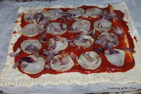 puff pastry sheet topped with potato