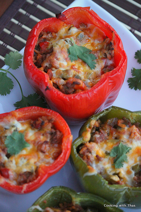 Stuffed Peppers- Ground Beef Stuffed Peppers - Cooking with Thas