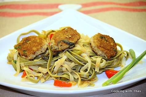 Basil Chicken Patties with Noodles