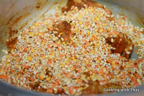 Chicken with haleem masala and lentils