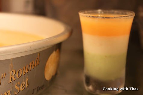 Tri color pudding in the refrigerator