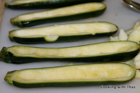 Zucchini flesh scooped out