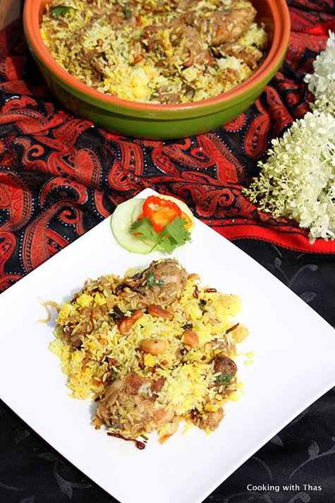 Fried chicken biryani