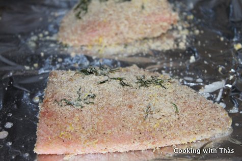 salmon coated with dill breadcrumbs