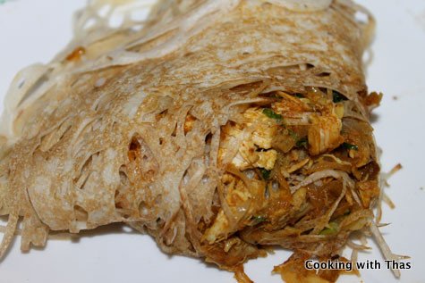 chicken stuffed Malaysian Net Crepes
