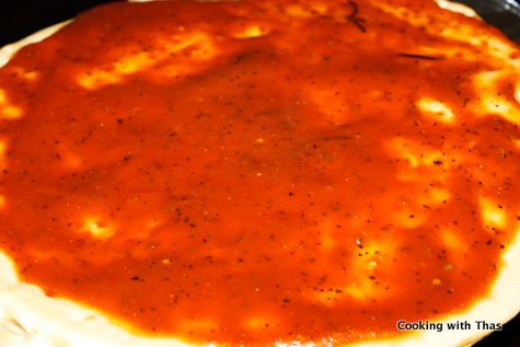 pizza topped with sauce