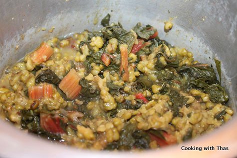 cooked red swiss chard andmoongdal
