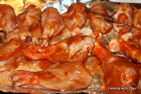chicken drummettes marinated in sauce
