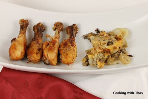 Chicken Drummettes with baked potato flan