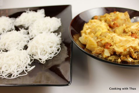 idiyappam with poached egg curry