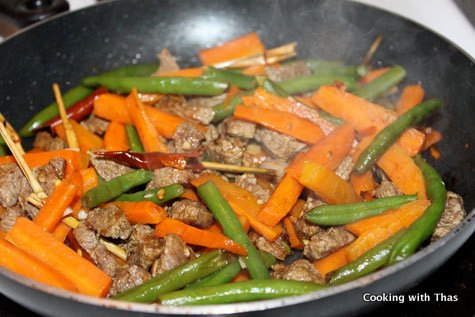Making spicy beef stir fry