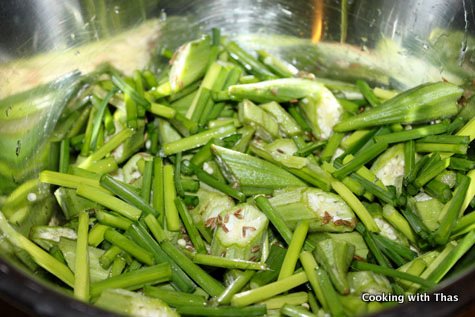 okra and chive mixture