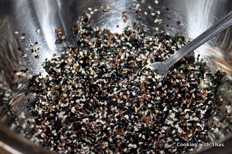mixing sesame flax seeds