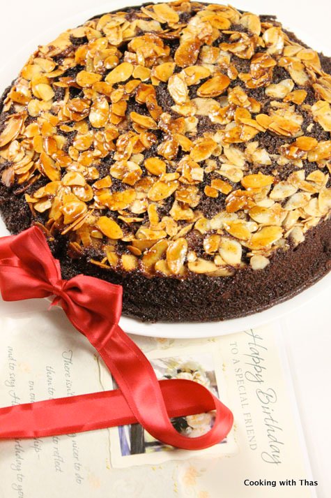 Chocolate almond upside down cake1