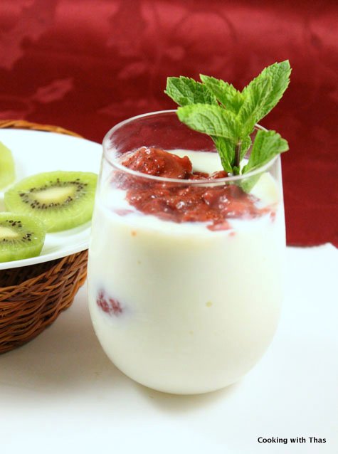 Milk pudding with- Strawberry coulis