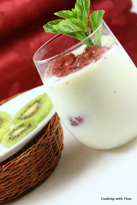 Milk pudding with Strawberry coulis
