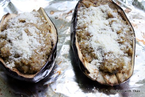quinoa stuffed eggplant with cheese