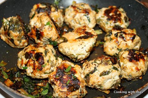stir frying chicken balls
