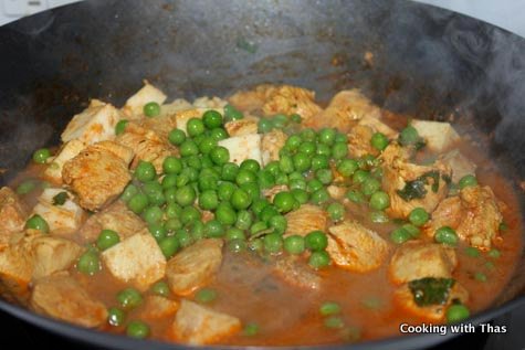 Cooking-balti chicken paneer and peas