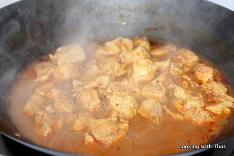 Cooking-balti-chicken paneer and peas