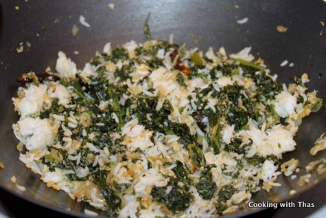 making kale egg rice