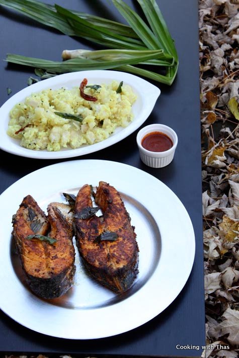Pan fried salmon in coconut-oil