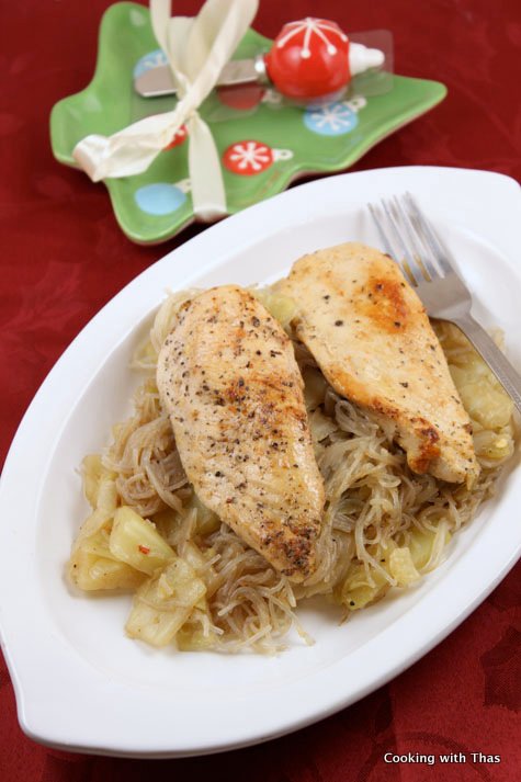 Cajun Chicken served on oyster noodles