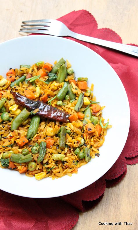 Rice flakes stir fry