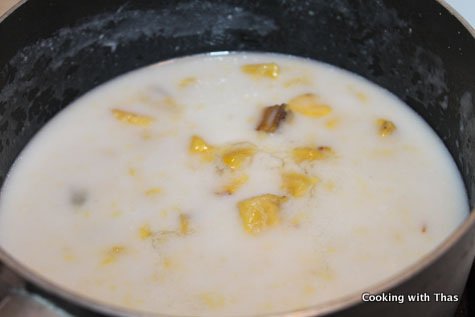 making plantain in coconut milk