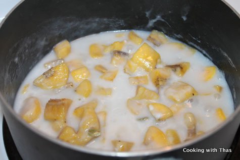 making-plantain in coconut milk