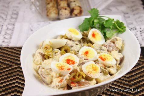 Potato salad with quail eggs