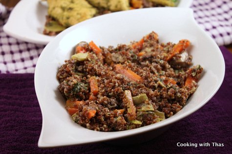 red quinoa with veggies