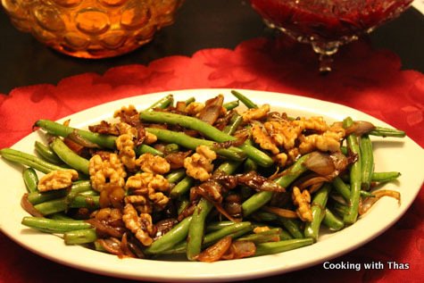 beans with caramelized shallots and walnuts