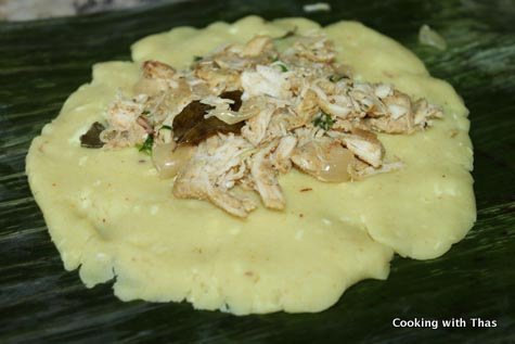 chicken stuffing on rice dough
