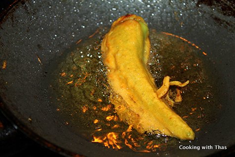frying chicken stuffed banana peppers