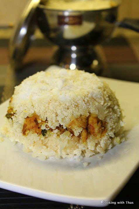 chicken stuffed-semolina puttu