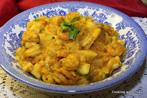 shrimp and tapioca mixed with coconut