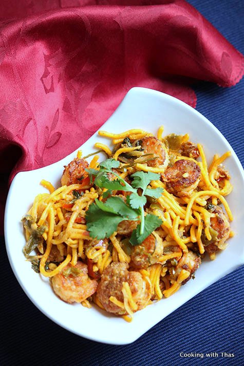 shrimp majestic with chow mein noodles
