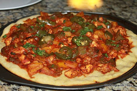 wheat pizza dough topped with chicken